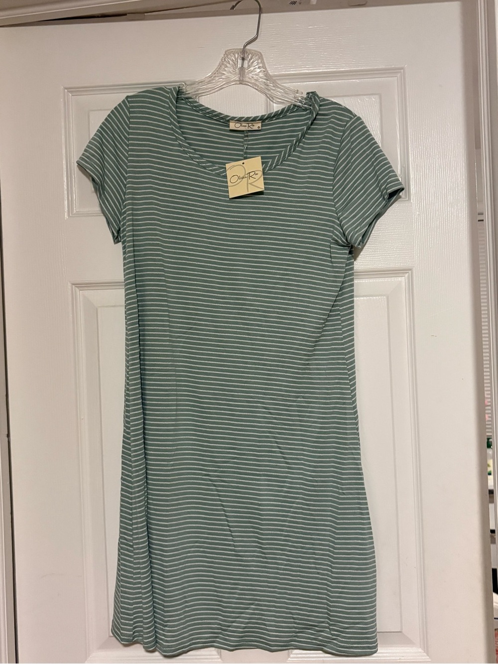 Olivia Rae Sage Green and White Striped Tee Dress